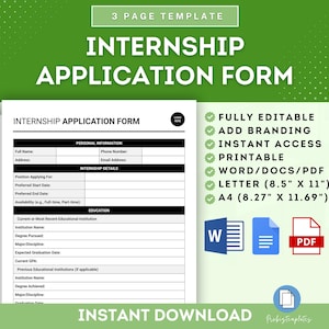 Internship Application Form Template, Student Internship Application, Internship Request Form, Intern Application Template