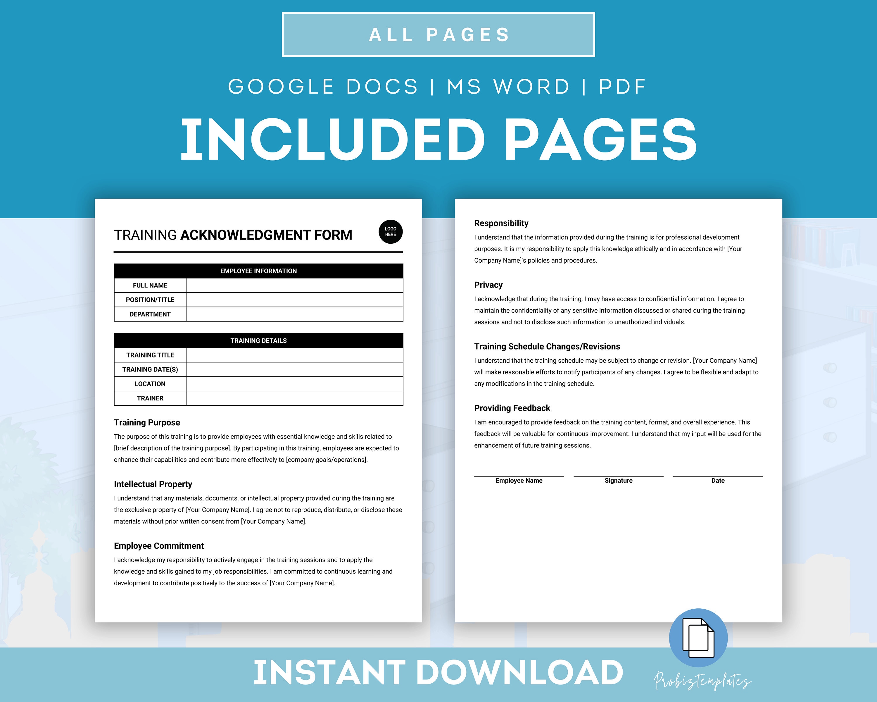 Employee Training Acknowledgment Form, New Hire Training Forms ...