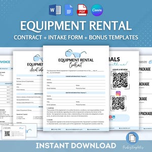 Equipment Rental Contract Bundle, Machinery Rental Agreement Template, Business Rental Forms, Equipment Lease Contract, Rental Intake Form