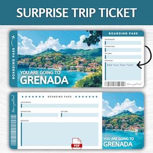 Druckbare Grenada Überraschungsgeschenkkarte, bearbeitbare Karibik Urlaubs Bordkarte, druckbare Grenada Getaway Pass, Karibik Reise Geschenkidee