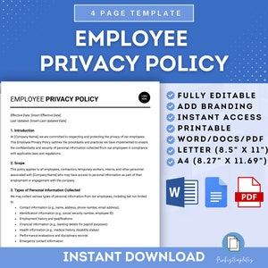 Employee Privacy Policy Template, Staff Data Protection Guidelines, Employee Data Privacy Policy, Employee Confidentiality Standards