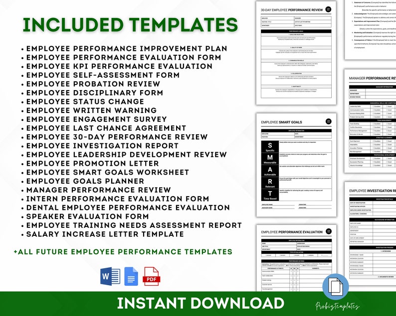 Employee Performance Bundle, Performance Review, Improvement Plan, PIP ...