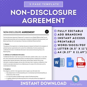 Non-Disclosure Agreement Template, NDA Contract Template, Confidentiality Agreement Template, Proprietary Information Protection Agreement