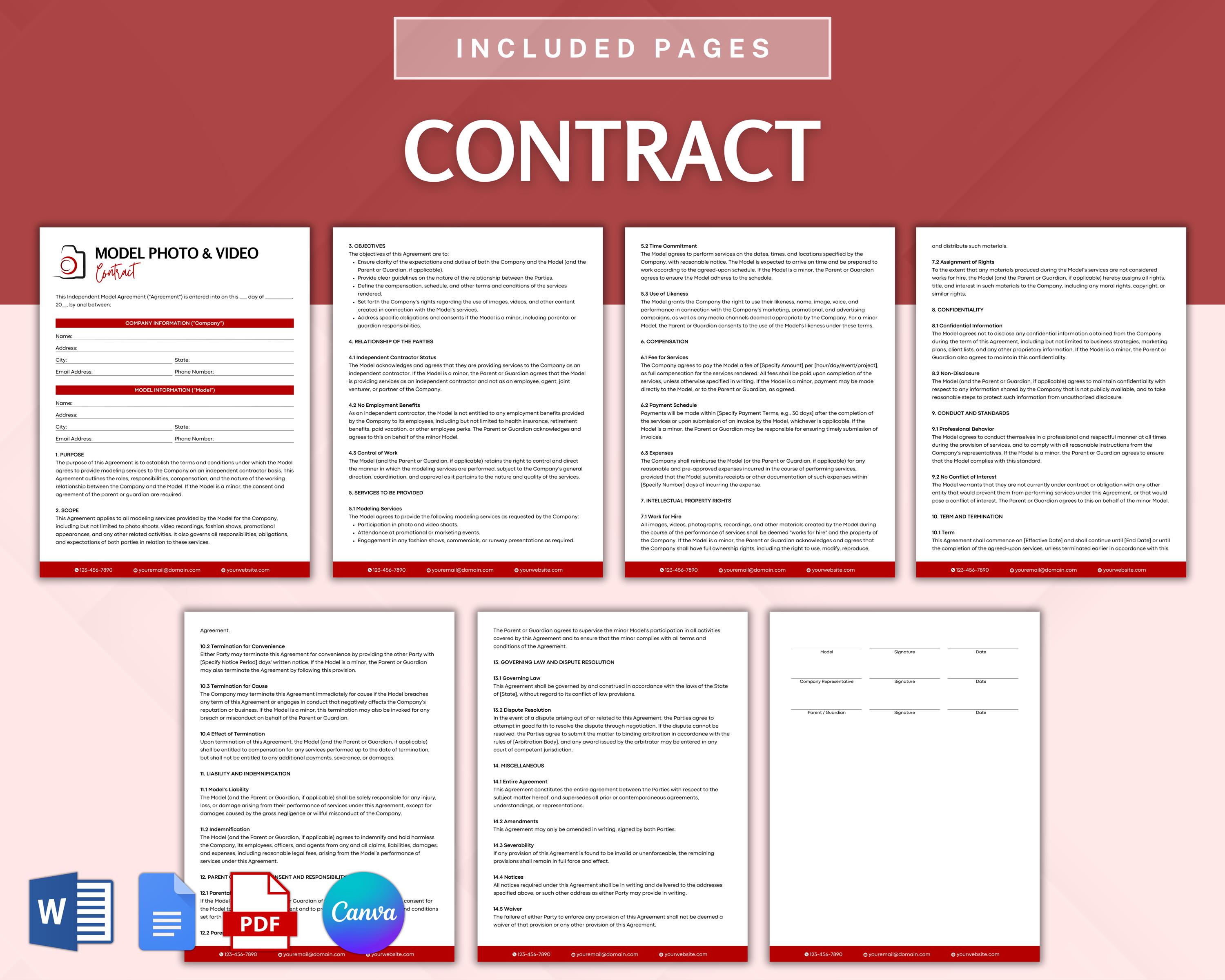 Usage Rights Agreement Example Independent Model Contract and Photo & Video Release Form Bundle ...