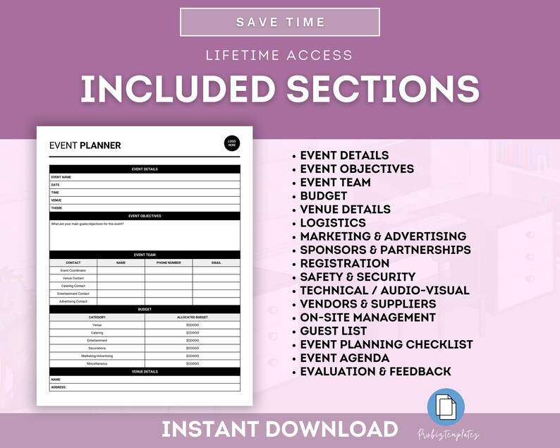 Event Planner Template, Event Planning Checklist, Digital Event Planner, Corporate Event Planner, Event Schedule Template, Event Guide Plan image 3