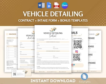Vehicle Detailing Contract Bundle, Auto Detailing Agreement Template, Car Care Service Contract, Mobile Detail Contract, Client Intake Form