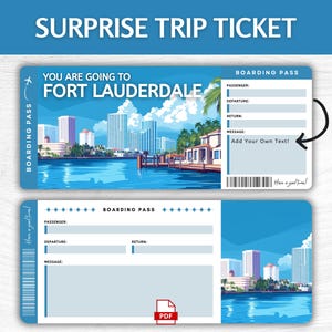 Biglietto regalo a sorpresa stampabile per Fort Lauderdale, biglietto d'imbarco per le vacanze in Florida modificabile, pass per una fuga in Florida stampabile, idea regalo per un viaggio negli Stati Uniti
