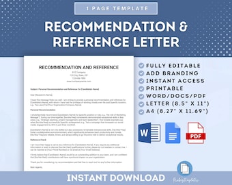 Recommendation And Reference Letter Template, Employment Recommendation Letter, Job Reference Letter, Professional Reference Letter Template