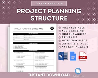Project Planning Structure Template, Work Breakdown Structure, Project Outline Framework, Project Roadmap Template, Project Management Guide