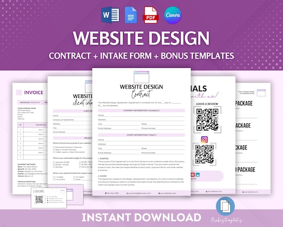 Website Design Contract Bundle, Digital Design Agreement Template, Web Development Contract, Creative Design Contract, Client Intake Form