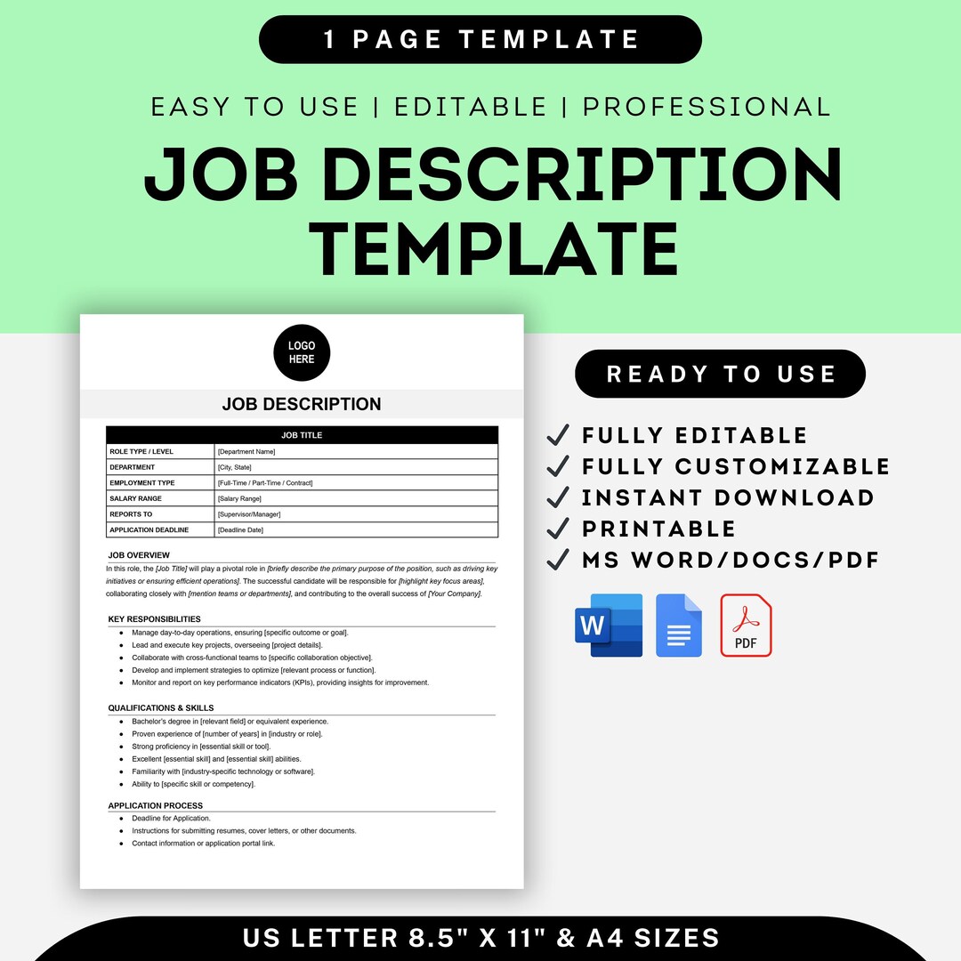 Job Description Template Job Description Form Employee Etsy Job Description Template Job Description Form Employee Etsy