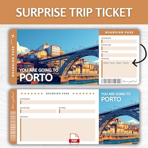 Printable Porto Surprise Gift Ticket, Editable Portugal Vacation Boarding Pass, Printable Porto Getaway Pass, Portugal Trip Gift Ticket