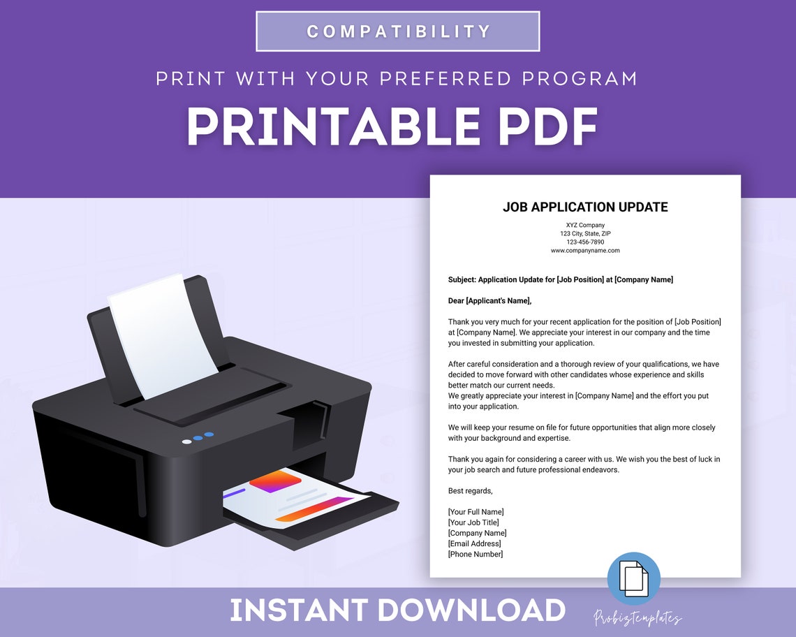 Updated Application Example Job Application Update Letter Template, Job Application Rejection ...