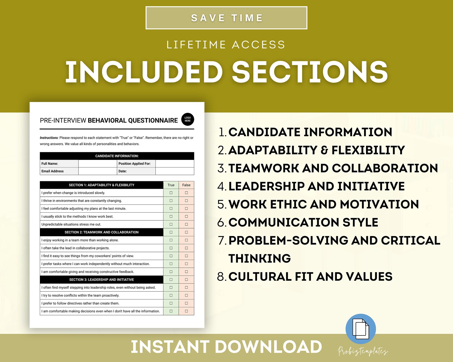 Pre-interview Behavioral Questionnaire, Candidate Behavioral Questions ...