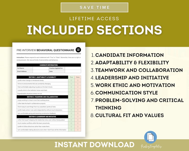 Pre-interview Behavioral Questionnaire, Candidate Behavioral Questions ...