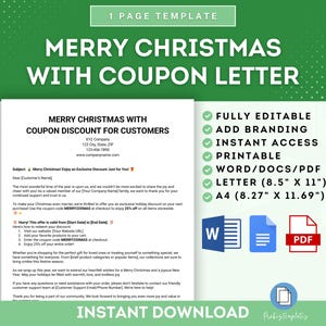 Feliz Navidad con carta de cupón, oferta de cupón navideño, carta de cupón navideño para cliente, aviso de cupón de temporada, correo electrónico de cupón navideño