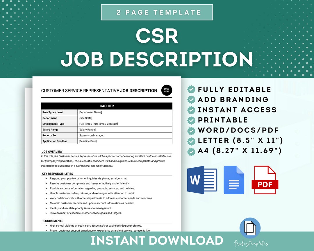 Customer Service Representative Job Description, Customer Service Role ...