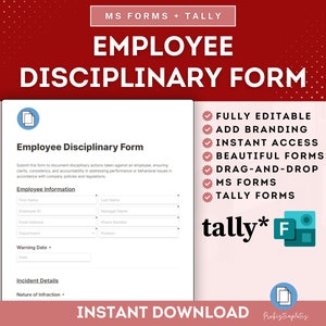 Employee Disciplinary Online Form, Employee Warning Notice, Performance Improvement Plan, Corrective Action, HR Discipline, MS Forms & Tally
