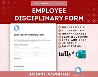 Employee Disciplinary Online Form, Employee Warning Notice, Performance Improvement Plan, Corrective Action, HR Discipline, MS Forms & Tally