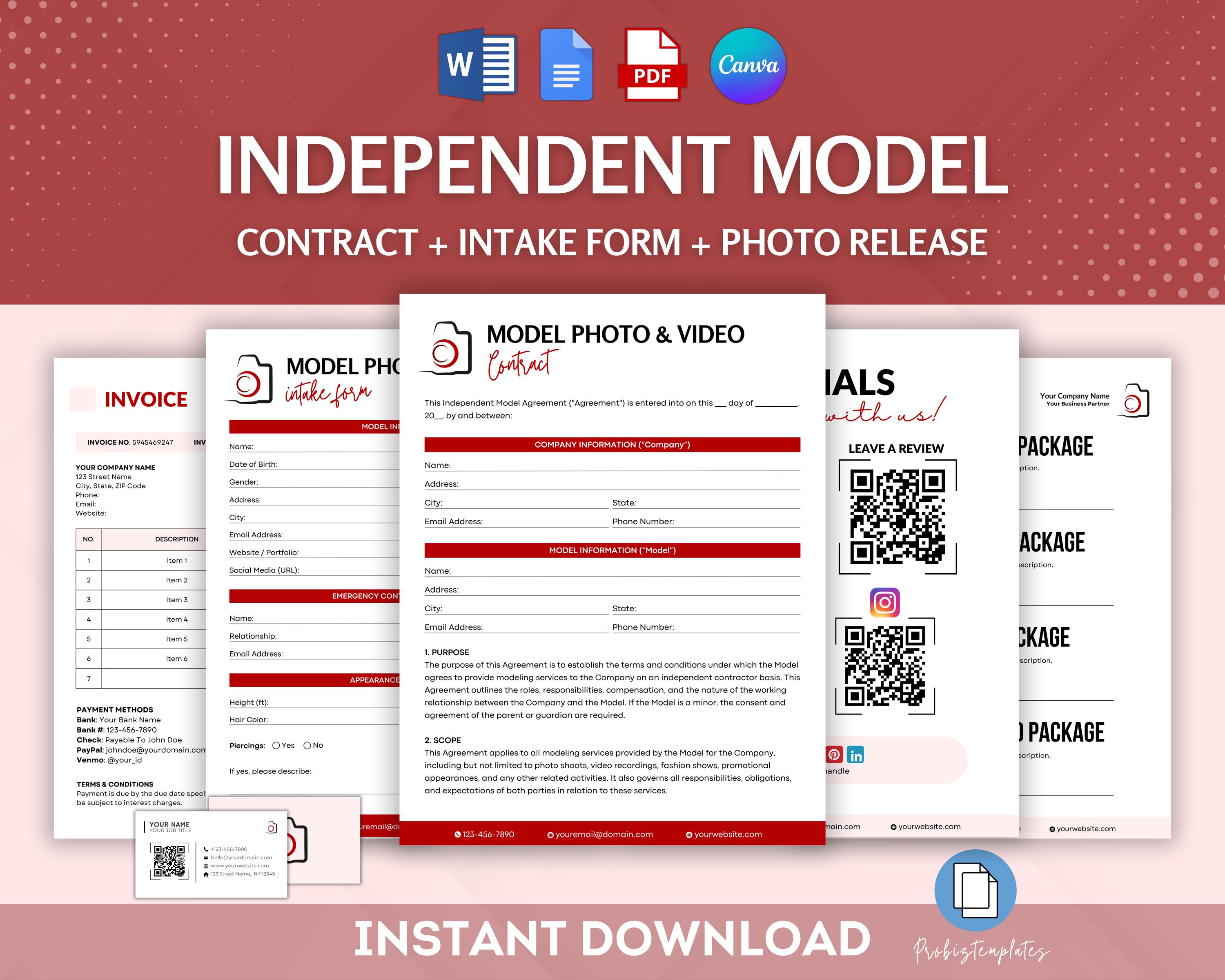Independent Model Contract and Photo & Video Release Form Bundle ...