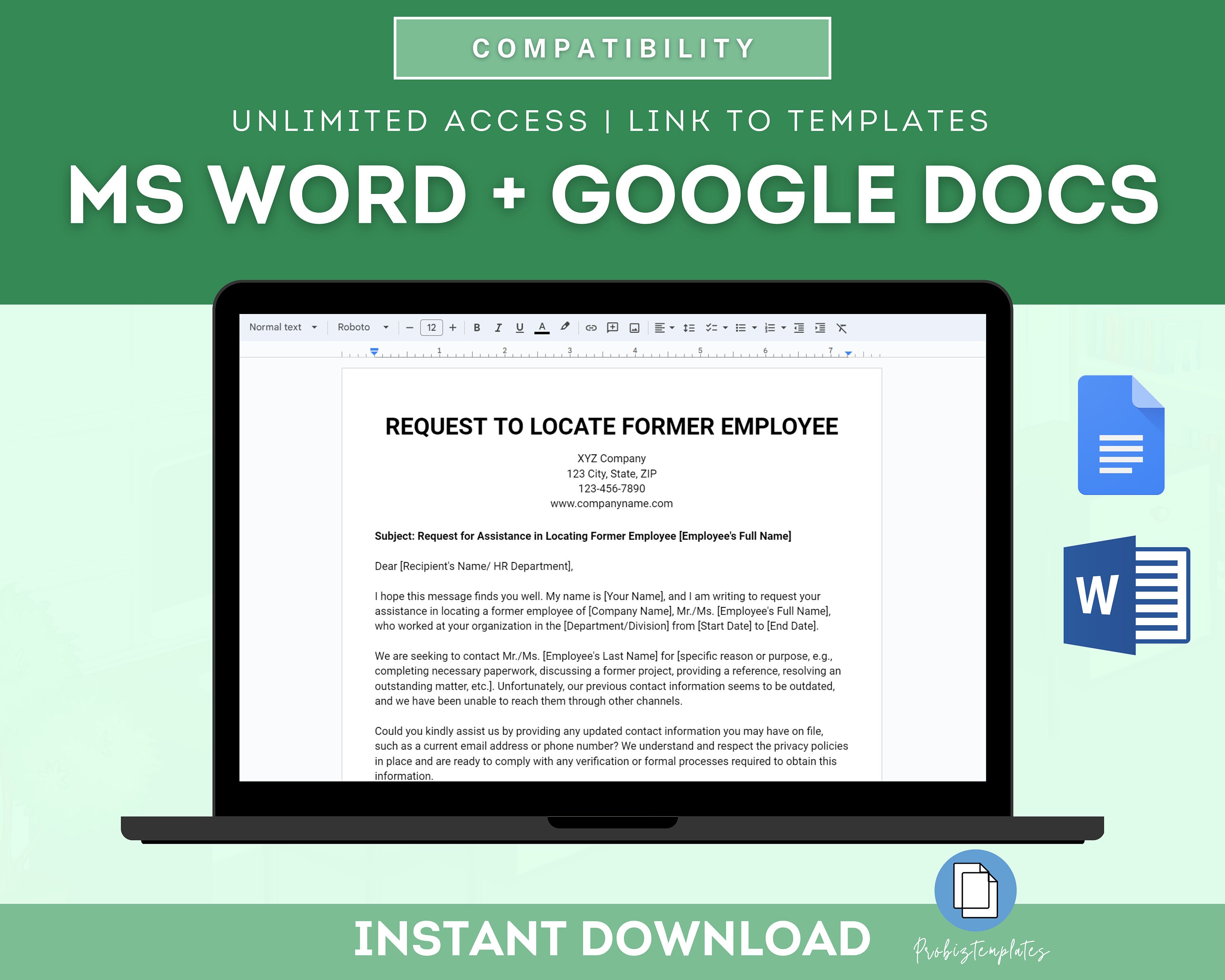 Co. Location Request Example Request to Locate Former Employee Letter Template, Former Employee ...