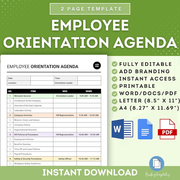 Employee Orientation Agenda Template, New Hire Onboarding Schedule Template, Employee Welcome Program Template, New Hire Orientation Plan