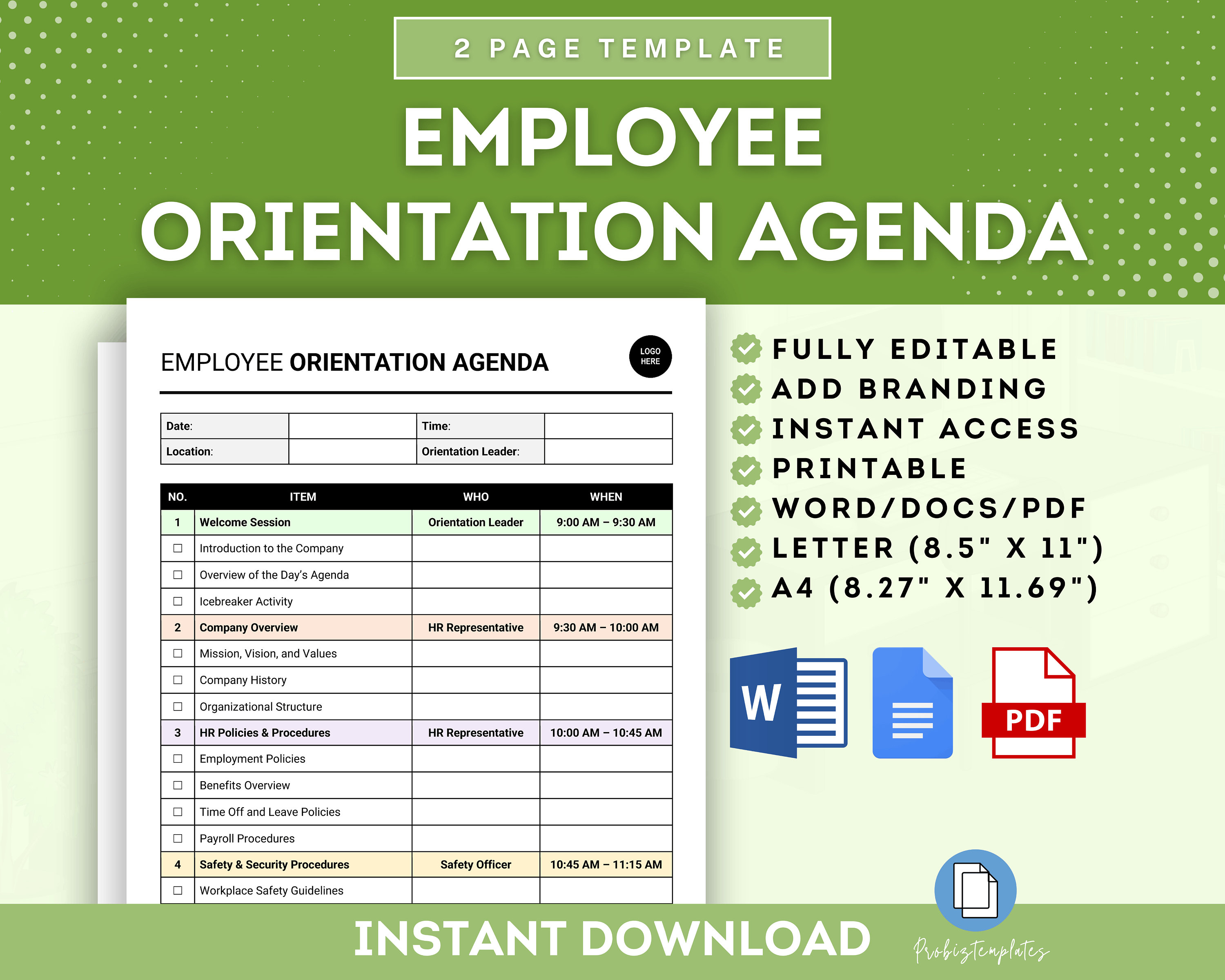 Employee Orientation Agenda Template, New Hire Onboarding Schedule Employee Orientation Agenda Template, New Hire Onboarding Schedule