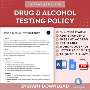 Modello di policy sui test antidroga e alcol, Politica sui test antidroga sul posto di lavoro, Linee guida sui test sulle sostanze per i dipendenti, Politica sui luoghi di lavoro senza droga