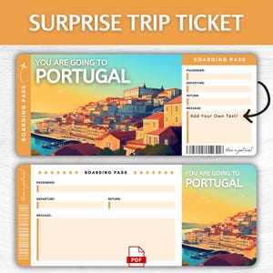 Printable Portugal Surprise Gift Ticket, Editable Lisbon Vacation Boarding Pass, Printable Portugal Getaway Pass, European Trip Gift Ticket