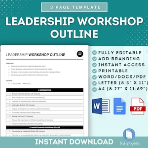 Leadership Training Workshop Outline, Employee Professional Development Workshop Template, Leadership Workshop Agenda, Leadership Seminar