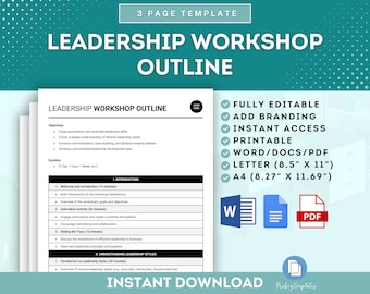 Leadership Training Workshop Outline, Employee Professional Development Workshop Template, Leadership Workshop Agenda, Leadership Seminar
