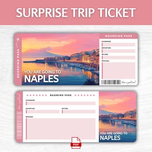 Biglietto regalo a sorpresa per Napoli stampabile, carta d'imbarco modificabile per l'Italia, carta d'imbarco per le vacanze stampabile a Napoli, biglietto regalo per un viaggio in Italia