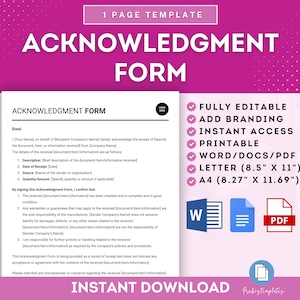 Acknowledgment Form Template, Confirmation Form Template, Receipt Form Template, Confirmation of Receipt Form, Acknowledgment Receipt Form
