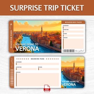 Printable Verona Surprise Gift Ticket, Editable Italy Boarding Pass, Printable Verona Vacation Boarding Pass, Italy Trip Gift Ticket