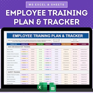 Mitarbeiterschulungsplan und Tracker-Vorlage für Microsoft Excel und Google Sheets, Mitarbeiterschulungsprogramm-Manager, Mitarbeiterschulungsplan