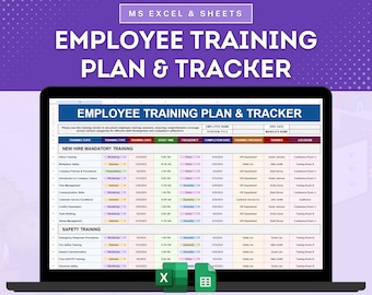 Opleidingsplan voor werknemers en trackersjabloon voor Microsoft Excel en Google Spreadsheets, beheer van opleidingsprogramma's voor werknemers, opleidingsplan voor personeel