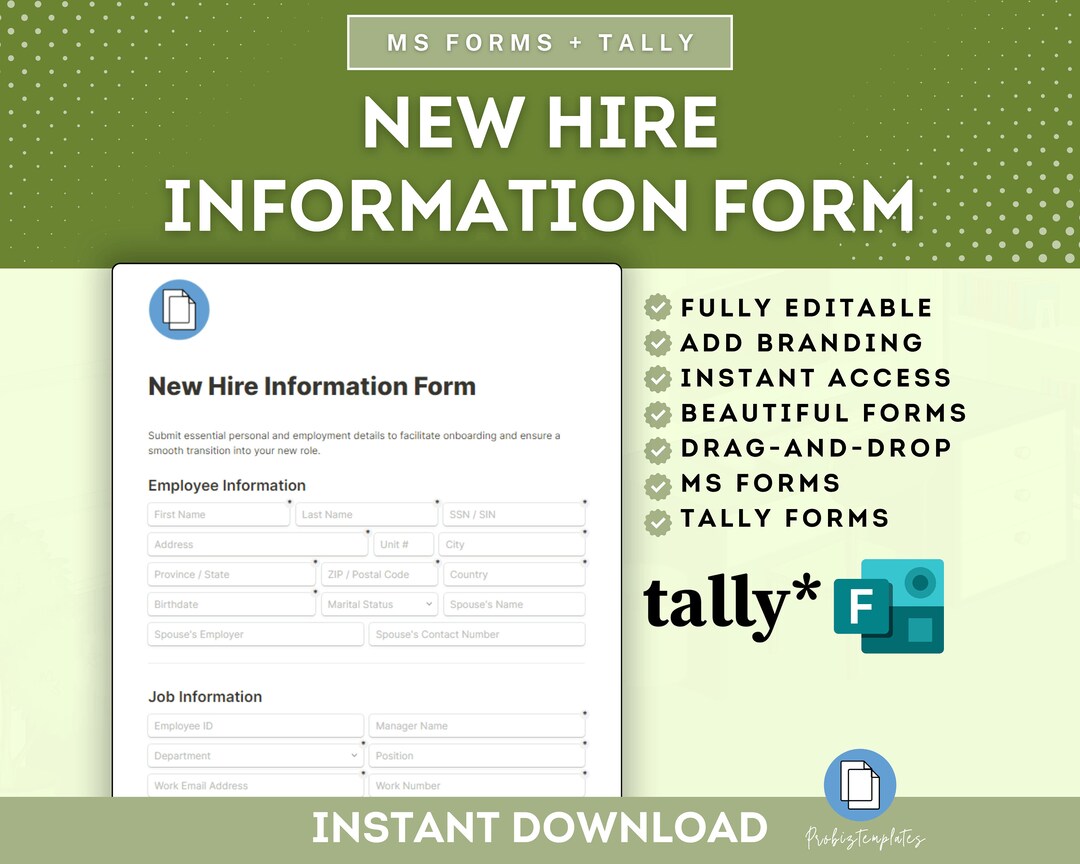 New Hire Information Online Form, New Hire Paperwork, New Employee Form ...