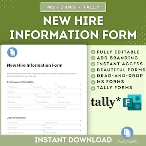 New Hire Information Online Form, New Hire Paperwork, New Employee Form, New Hire Packet, Employee Onboarding, Hiring Form, MS Forms & Tally