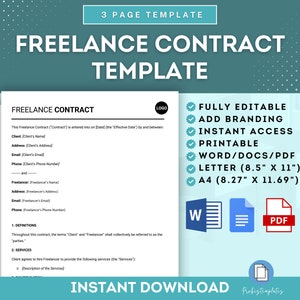 Freelance Contract Template, Independent Contractor Contract, Freelancer Service Agreement, Self-Employed Service, Freelance Work Agreement