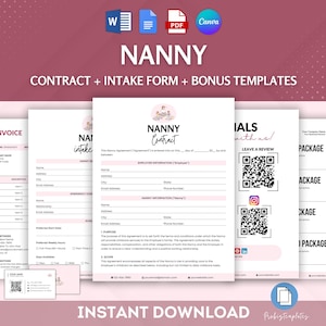 ナニー契約バンドル、育児サービス契約テンプレート、在宅ケア契約、ナニー雇用契約、ナニー受入フォーム