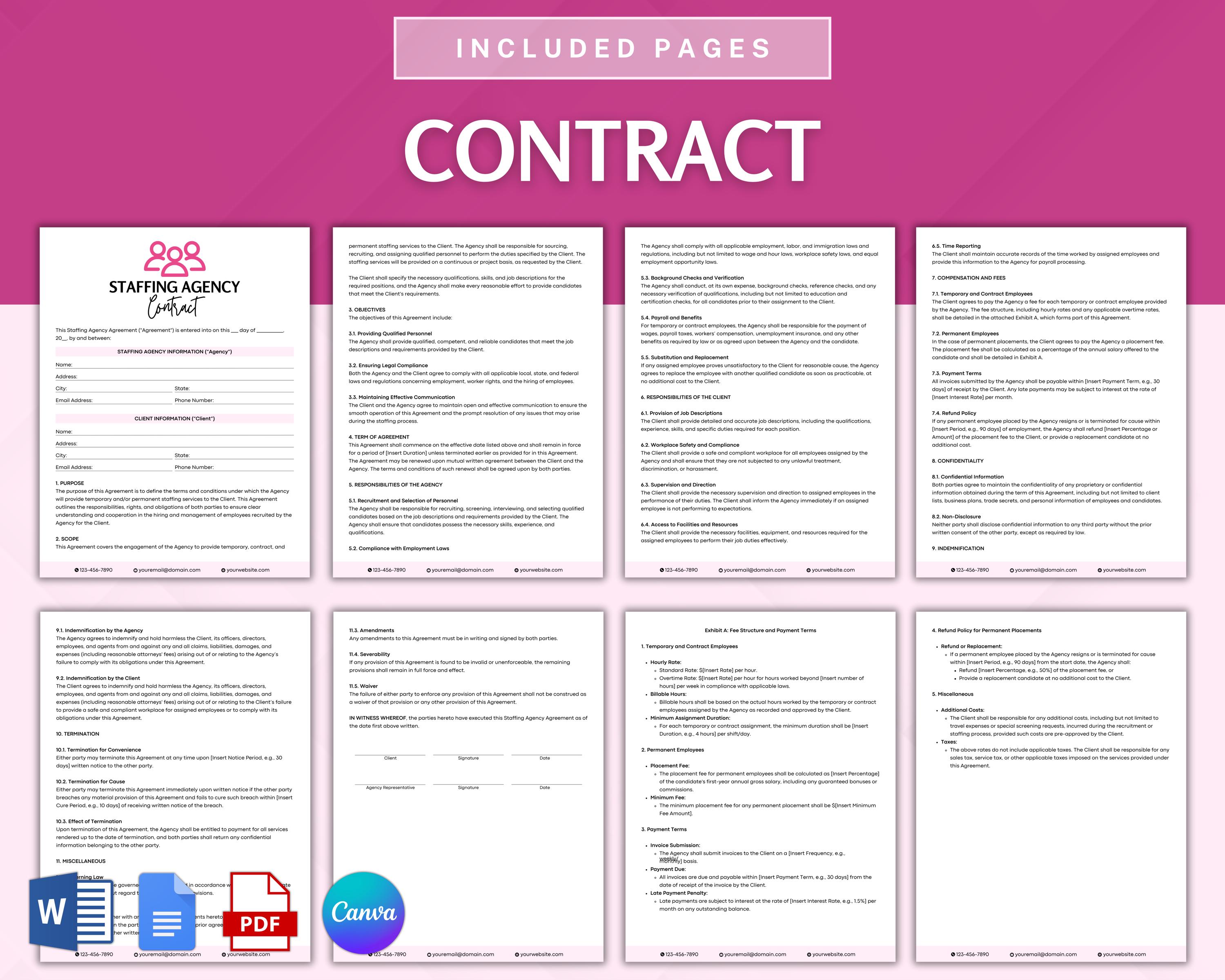 Staff Augmentation Contract.pdf Staffing Agency Contract Bundle, Recruitment Service Agreement Template ...