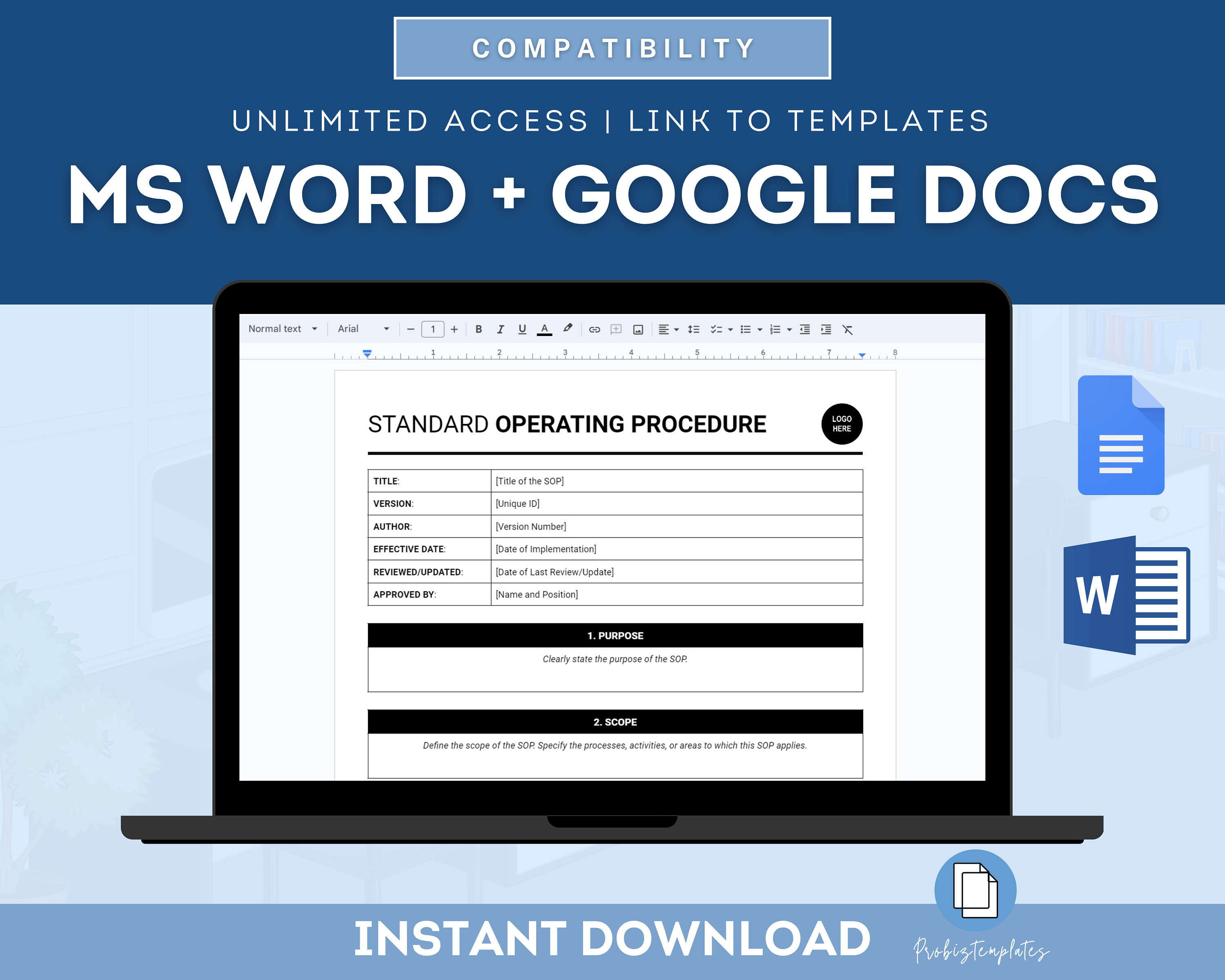 Standard Operating Procedure Template, SOP Business Document, Employee ...