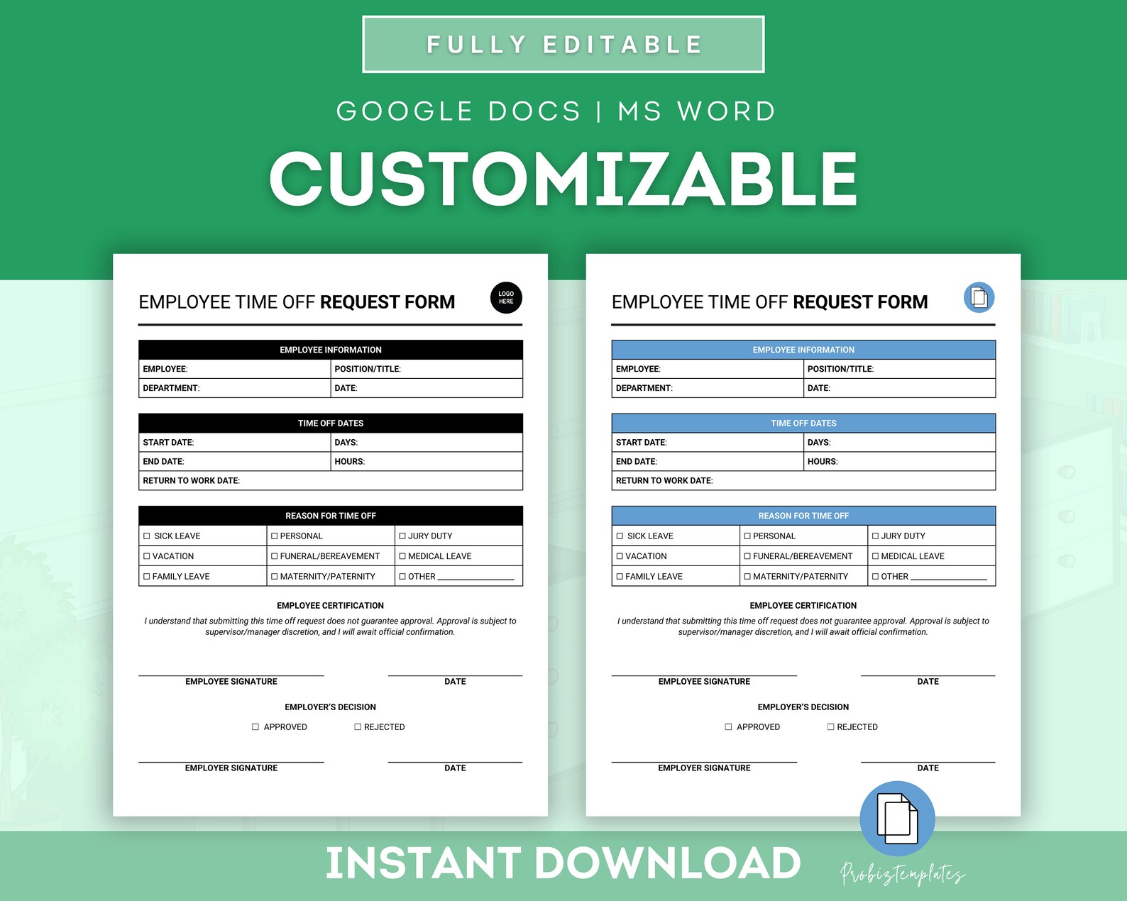 Employee Time off Request Form, Vacation Request Form, Vacation Leave ...