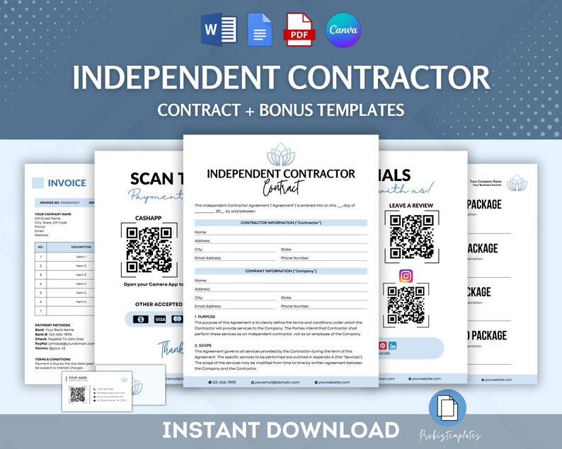 Intext Contractor Independent Contractor Agreement Bundle, Freelance Work Contract ...