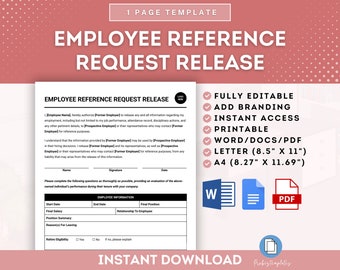 Employee Reference Request Release Form Template, Employee Recommendation Form, Candidate Recommendation Form, Employment Verification Form