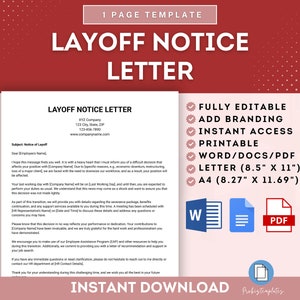Layoff Notice Letter Template, Employee Layoff Notice Template, Job Termination Due to Layoff, Workforce Reduction Notice Letter Template