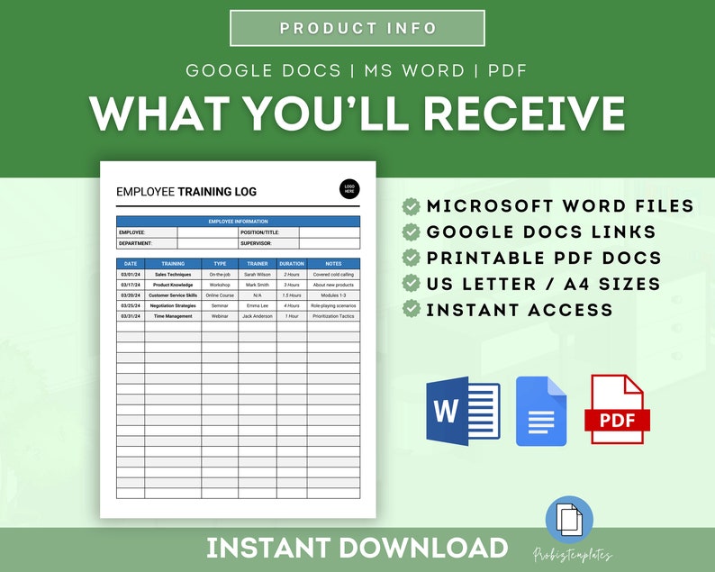 Simple Employee Training Log Template, Staff Development Tracker ...