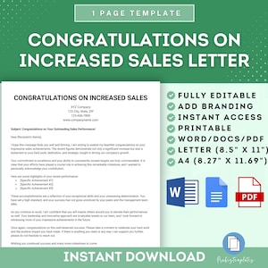 Plantilla de carta de felicitaciones por el aumento de ventas, carta de reconocimiento de logros de ventas, plantilla de carta de agradecimiento por el desempeño de ventas