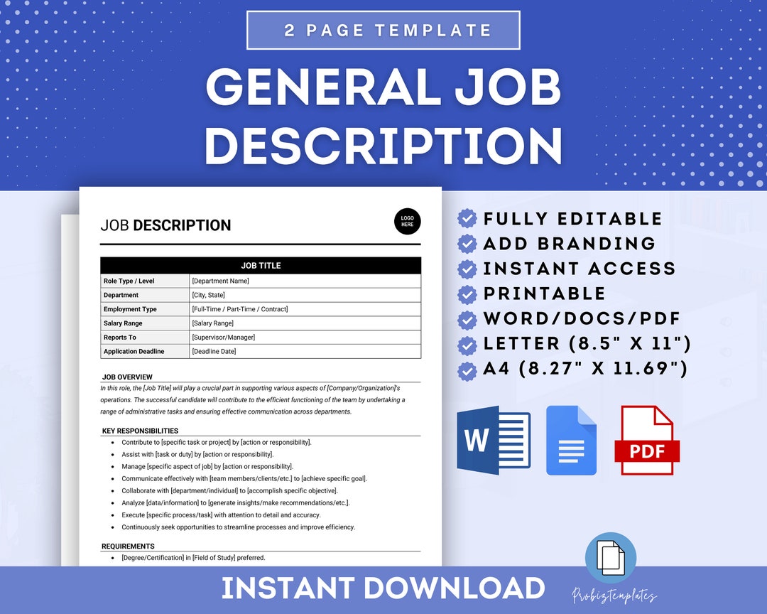 Job Description Template, General Job Description, Position Description ...