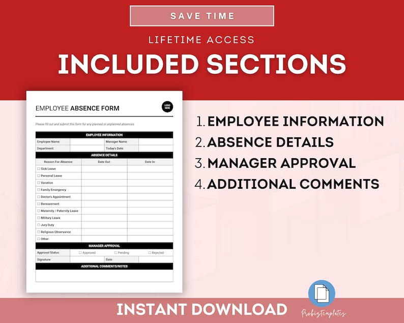 Employee Form Image Header Employee Absence Form Template, Attendance Record Form, Leave Request ...